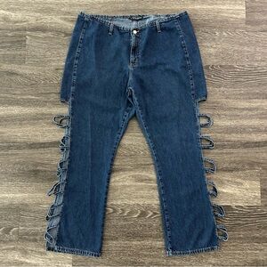 Vintage Cyclone Side Cut Out Denim Blue Jeans Women’s Plus Size 20 Y2K 90s Sexy